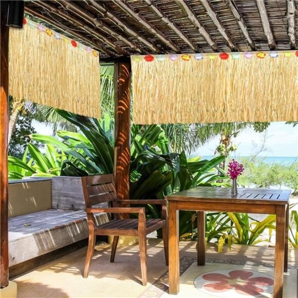 Table Skirt Natural 9 Feet x 29.5Inch Hawaiian Table Skirt for Tropical Hawaiian - Picture 6 of 7